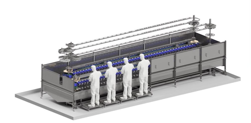 Magic Hands restraint section on a poultry slaughter line with slaughtermen at work